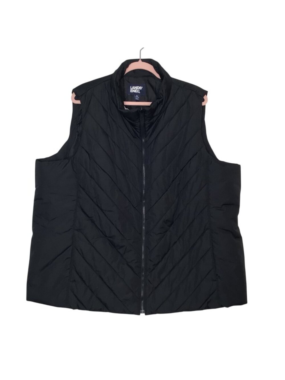 Lands End Womens Plus Size Black Quilted Puffer Vest 3X 24W-26W Lightweight Wint